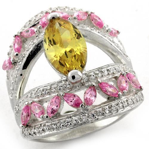 LOAS1101 - High-Polished 925 Sterling Silver Ring with AAA Grade CZ  in Citrine-0