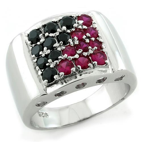 LOAS1103 - Rhodium 925 Sterling Silver Ring with AAA Grade CZ  in Multi Color-0