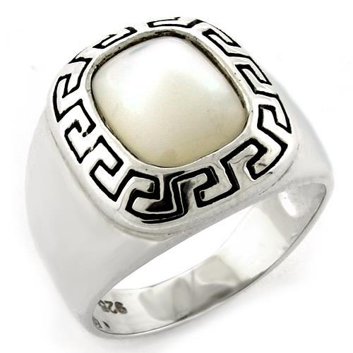 LOAS1108 - High-Polished 925 Sterling Silver Ring with Precious Stone Conch in White-0