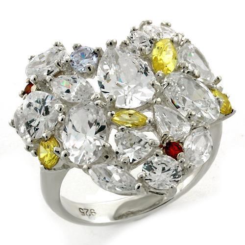 LOAS1129 - High-Polished 925 Sterling Silver Ring with AAA Grade CZ  in Multi Color-0