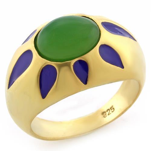 LOAS1131 - Matte Gold 925 Sterling Silver Ring with Synthetic Jade in Emerald-0