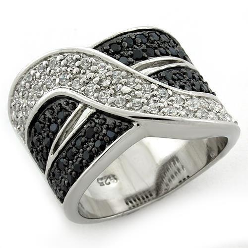 LOAS1147 - Special Color 925 Sterling Silver Ring with AAA Grade CZ  in Jet-0