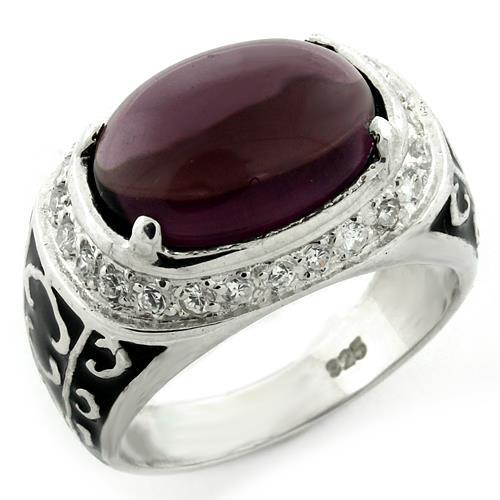 LOAS1148 - High-Polished 925 Sterling Silver Ring with Synthetic Glass Bead in Amethyst-0