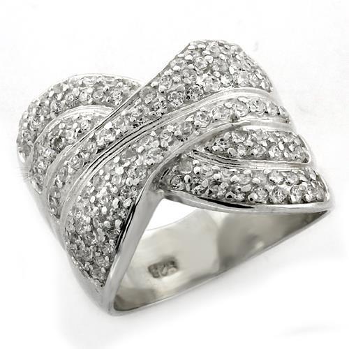 LOAS1154 - High-Polished 925 Sterling Silver Ring with AAA Grade CZ  in Clear-0