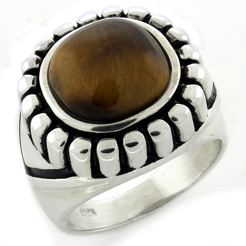 LOAS1155 - High-Polished 925 Sterling Silver Ring with Synthetic Tiger Eye in Brown-0