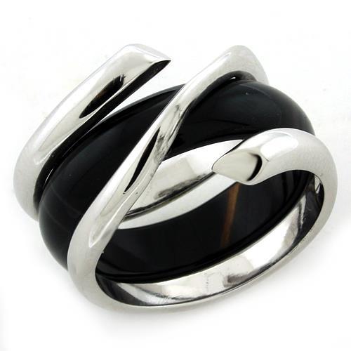 LOAS1156 - Rhodium 925 Sterling Silver Ring with Synthetic Onyx in Jet-0