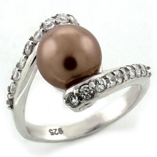 LOAS1162 - High-Polished 925 Sterling Silver Ring with Synthetic Pearl in Rose-0