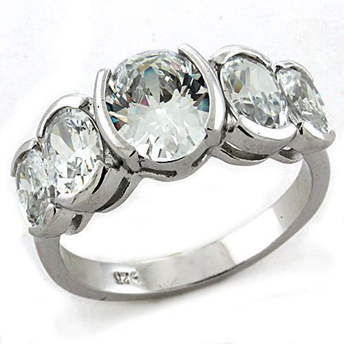 LOAS1190 - Rhodium 925 Sterling Silver Ring with AAA Grade CZ  in Clear-0
