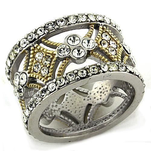 LOAS1193 - Gold+Rhodium 925 Sterling Silver Ring with Top Grade Crystal  in Clear-0