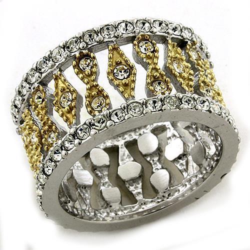 LOAS1194 - Gold+Rhodium 925 Sterling Silver Ring with Top Grade Crystal  in Clear-0