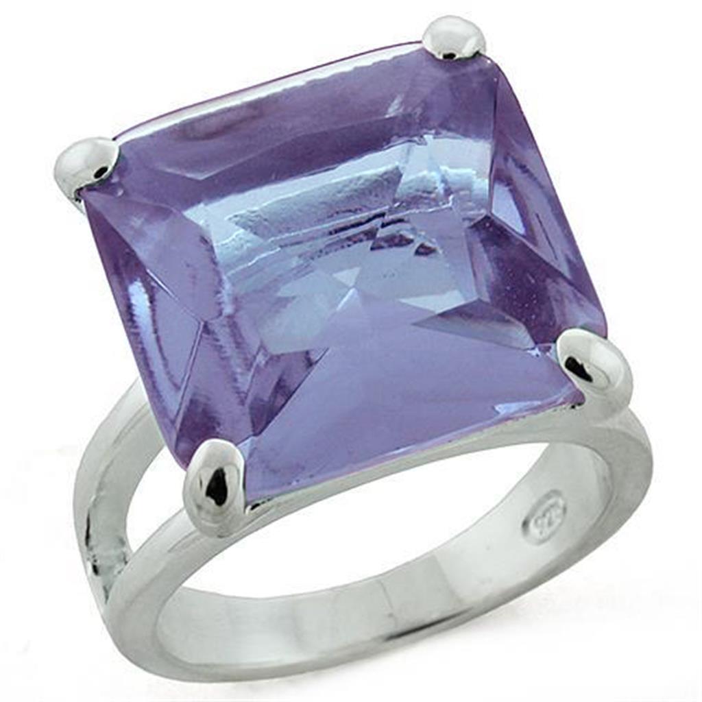 LOAS1203 - High-Polished 925 Sterling Silver Ring with Synthetic Synthetic Glass in Light Amethyst-0