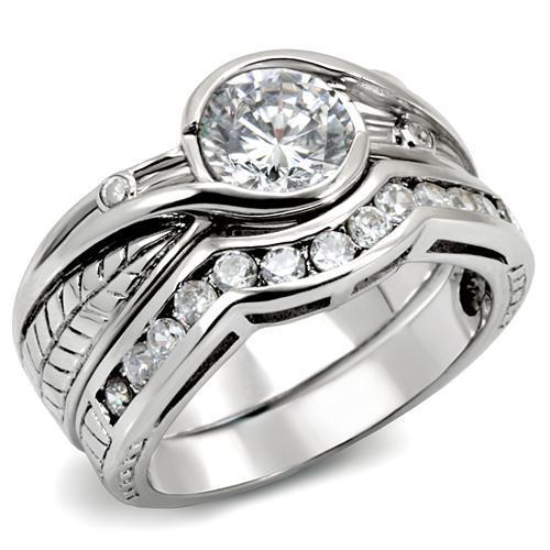 LOAS1215 - Rhodium 925 Sterling Silver Ring with AAA Grade CZ  in Clear-0