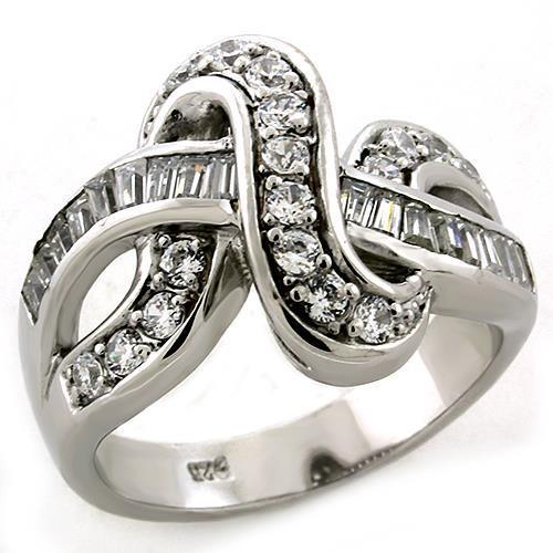 LOAS1304 - Rhodium 925 Sterling Silver Ring with AAA Grade CZ  in Clear-0
