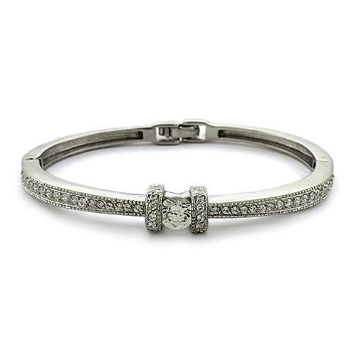 LOAS1329 - Rhodium 925 Sterling Silver Bangle with AAA Grade CZ  in Clear-0