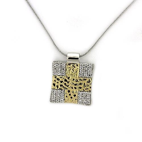 LOAS1331 - Gold+Rhodium 925 Sterling Silver Chain Pendant with AAA Grade CZ  in Clear-0