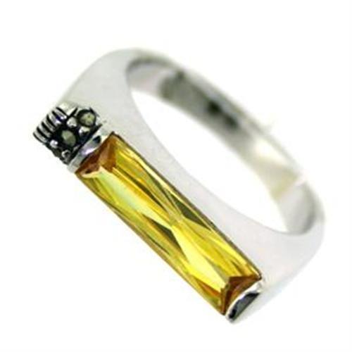 LOAS724 - Rhodium 925 Sterling Silver Ring with AAA Grade CZ  in Citrine-0