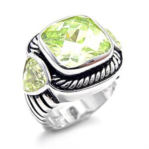 LOAS757 - Rhodium 925 Sterling Silver Ring with AAA Grade CZ  in Apple Green color-0