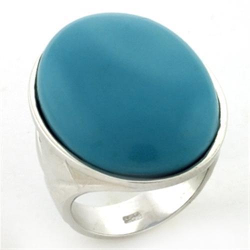 LOAS760 - Rhodium 925 Sterling Silver Ring with Synthetic Synthetic Stone in Turquoise-0