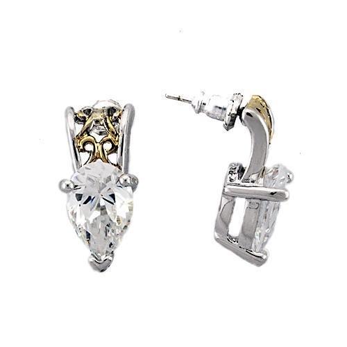LOAS782 - Reverse Two-Tone 925 Sterling Silver Earrings with AAA Grade CZ  in Clear-0
