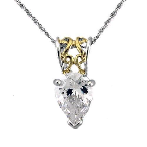 LOAS783 - Reverse Two-Tone 925 Sterling Silver Chain Pendant with AAA Grade CZ  in Clear-0