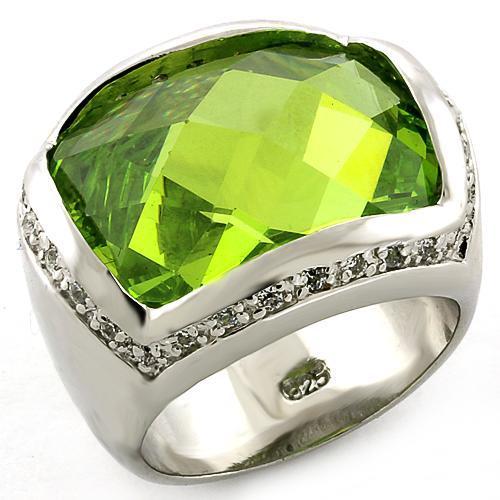 LOAS817 - Rhodium 925 Sterling Silver Ring with Synthetic Synthetic Glass in Peridot-0