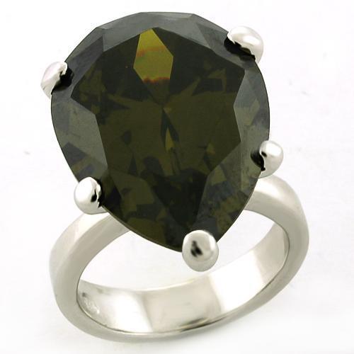 LOAS821 - Rhodium 925 Sterling Silver Ring with AAA Grade CZ  in Olivine color-0