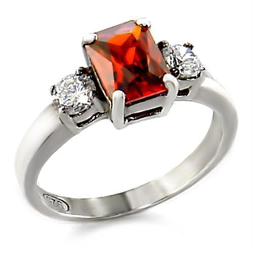 LOAS826 - High-Polished 925 Sterling Silver Ring with AAA Grade CZ  in Garnet-0