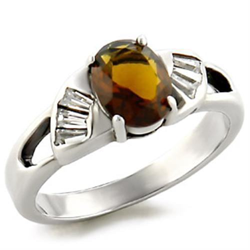 LOAS827 - High-Polished 925 Sterling Silver Ring with Semi-Precious Smoky Quarter in Smoky Topaz-0