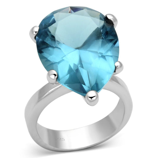LOAS864 - Rhodium 925 Sterling Silver Ring with Synthetic Synthetic Glass in Sea Blue-0