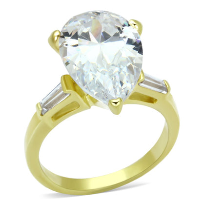 LOAS867 - Gold 925 Sterling Silver Ring with AAA Grade CZ  in Clear-0
