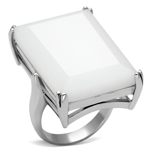 LOAS868 - Rhodium 925 Sterling Silver Ring with Synthetic Synthetic Glass in White-0