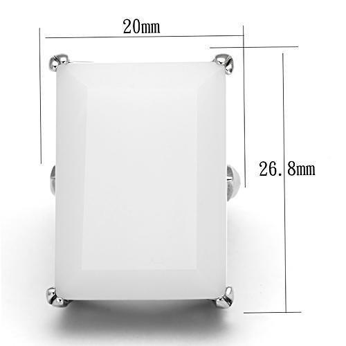 LOAS868 - Rhodium 925 Sterling Silver Ring with Synthetic Synthetic Glass in White-1