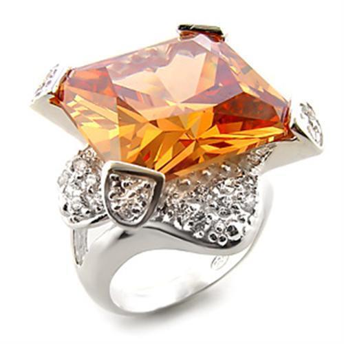 LOAS870 - High-Polished 925 Sterling Silver Ring with AAA Grade CZ  in Champagne-0