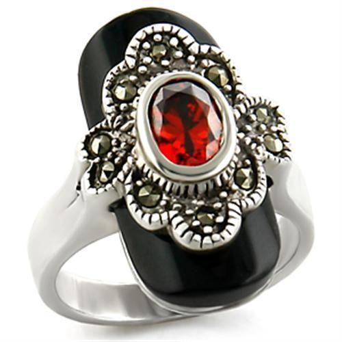 LOAS935 - Antique Tone 925 Sterling Silver Ring with AAA Grade CZ  in Garnet-0