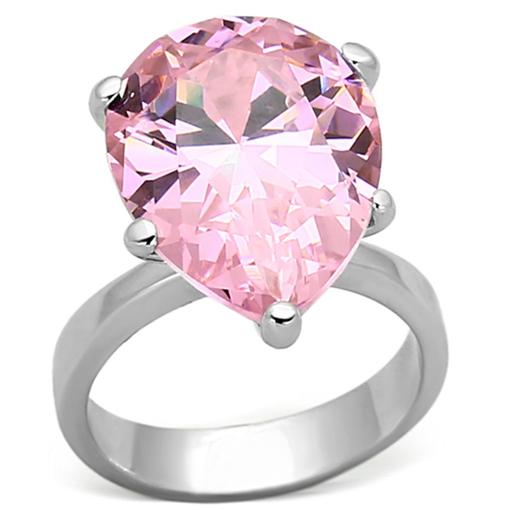 LOAS948 - Rhodium 925 Sterling Silver Ring with AAA Grade CZ  in Rose-0