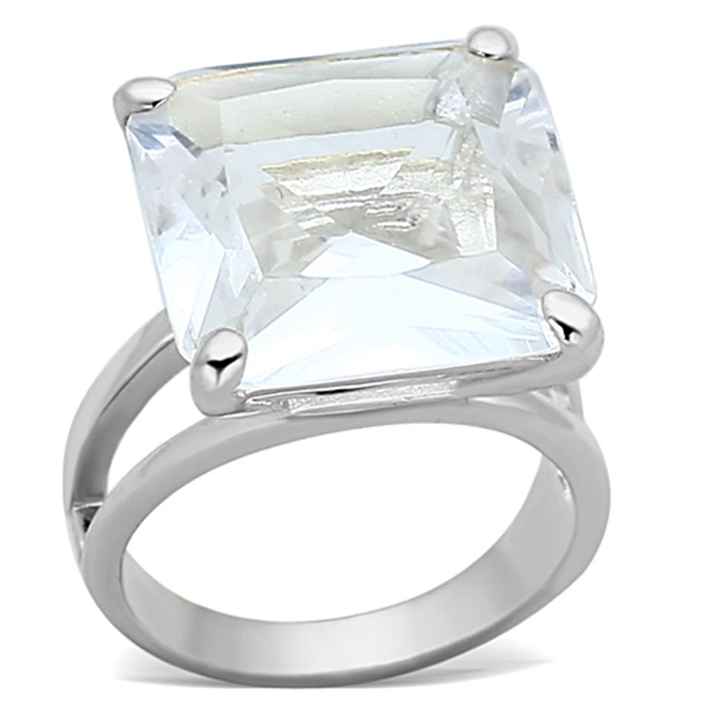 LOAS949 - Silver 925 Sterling Silver Ring with Synthetic Synthetic Glass in Clear-0