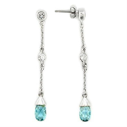 LOS001 - Rhodium 925 Sterling Silver Earrings with Genuine Stone  in London Blue-0