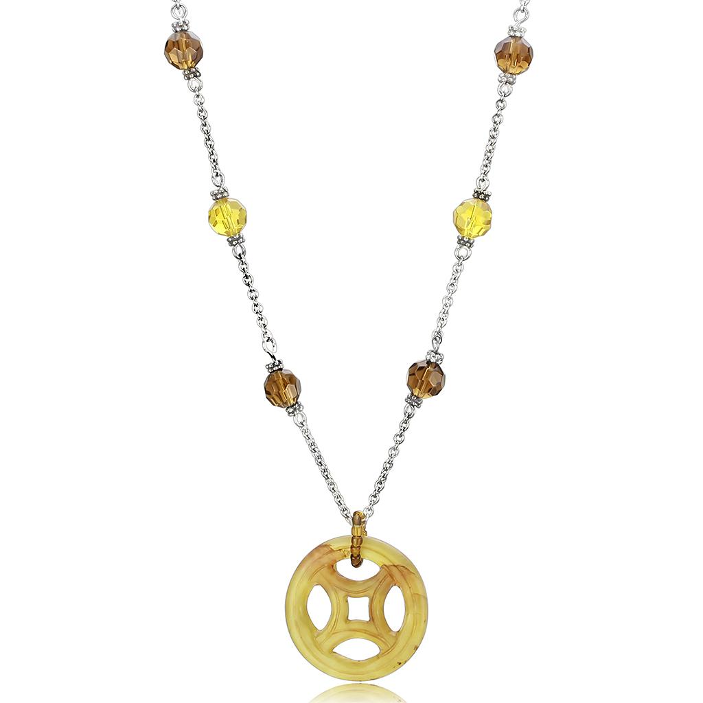 LOS027 - Silver 925 Sterling Silver Necklace with Synthetic Jade in Multi Color-0