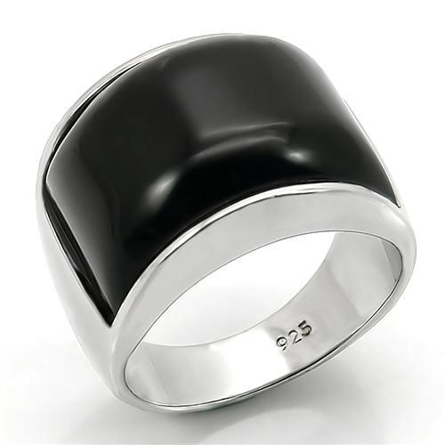 LOS105 - Rhodium 925 Sterling Silver Ring with Synthetic Synthetic Glass in Jet-0