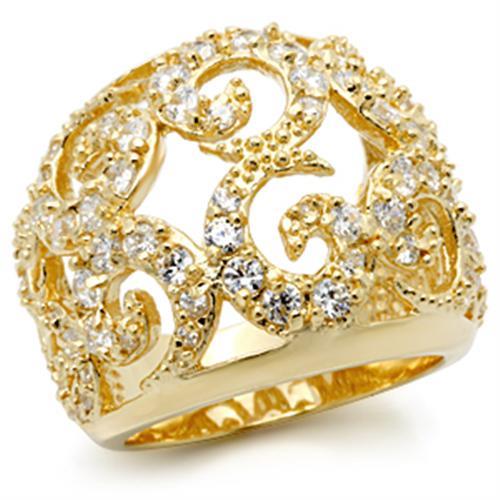 LOS118 - Gold 925 Sterling Silver Ring with AAA Grade CZ  in Clear-0