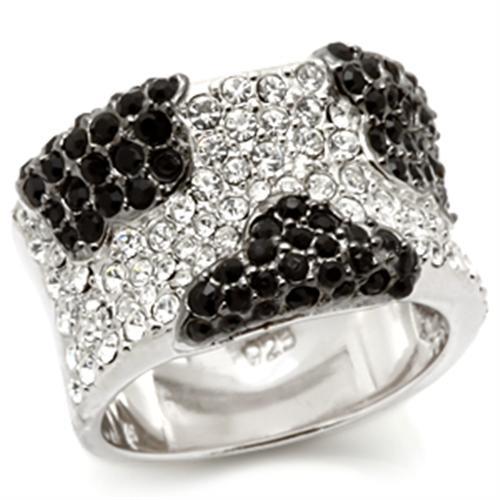 LOS121 - Rhodium + Ruthenium 925 Sterling Silver Ring with Top Grade Crystal  in Jet-0