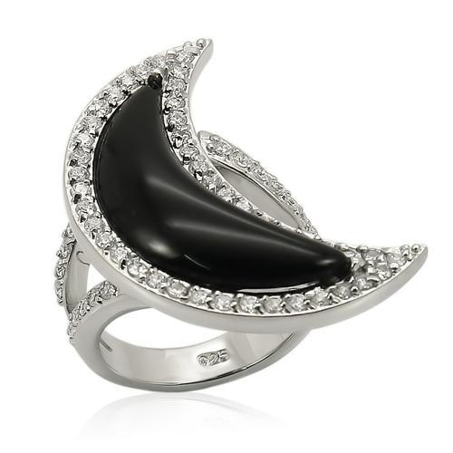 LOS202 - Rhodium 925 Sterling Silver Ring with Synthetic Synthetic Glass in Jet-0