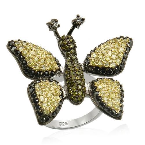 LOS213 - Rhodium+Gold+ Ruthenium 925 Sterling Silver Ring with AAA Grade CZ  in Multi Color-0