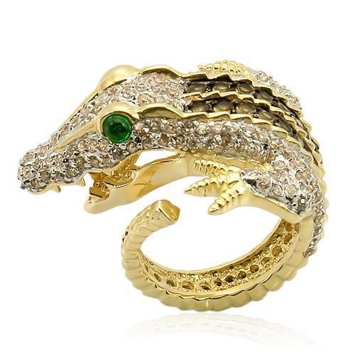 LOS225 - Rhodium+Gold+ Ruthenium 925 Sterling Silver Ring with Synthetic Synthetic Glass in Emerald-0