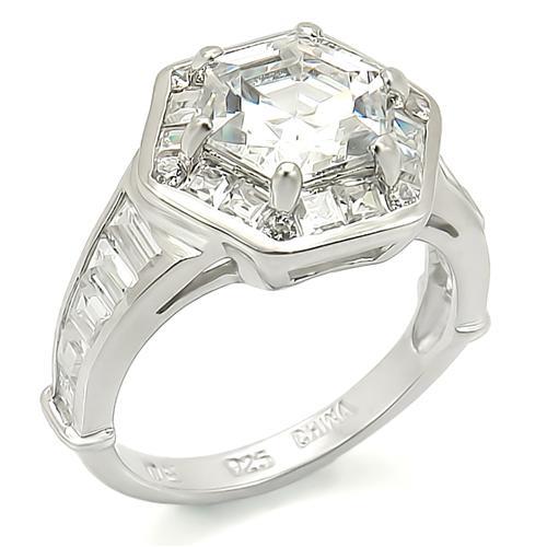 LOS266 - Rhodium 925 Sterling Silver Ring with AAA Grade CZ  in Clear-0