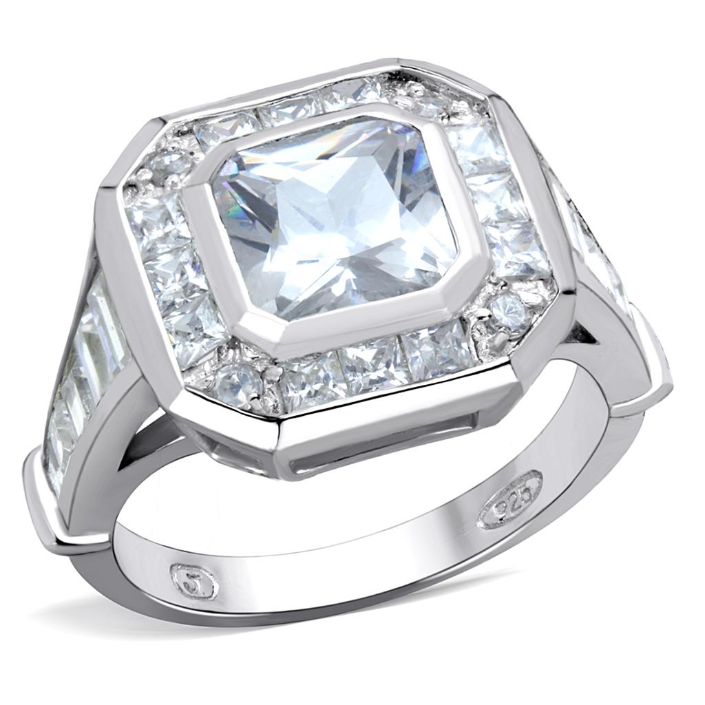 LOS267 - Rhodium 925 Sterling Silver Ring with AAA Grade CZ  in Clear-0