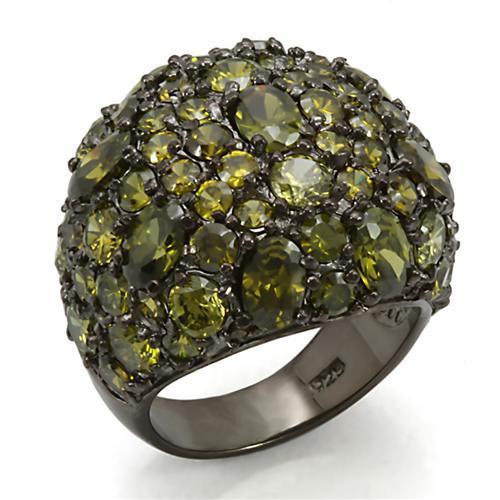 LOS291 - Ruthenium 925 Sterling Silver Ring with AAA Grade CZ  in Olivine color-0