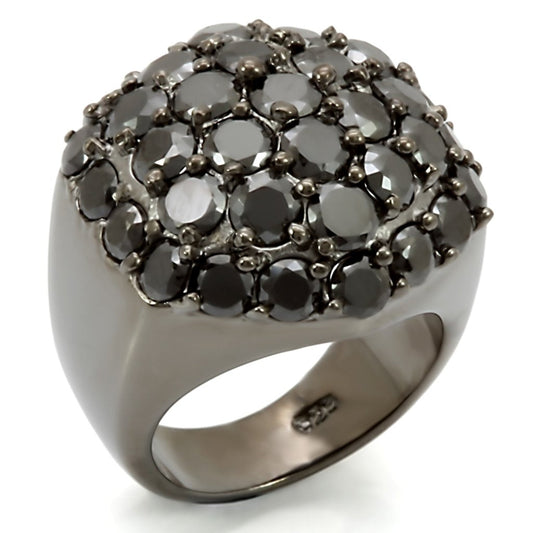 LOS302 - Ruthenium 925 Sterling Silver Ring with AAA Grade CZ  in Jet-0