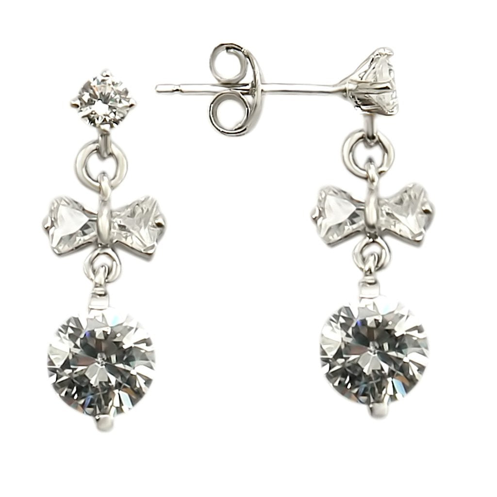 LOS313 - Rhodium 925 Sterling Silver Earrings with AAA Grade CZ  in Clear-0
