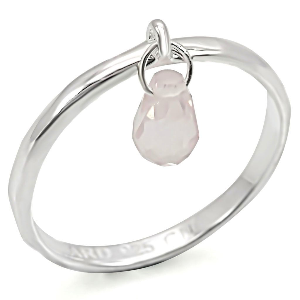 LOS323 - Silver 925 Sterling Silver Ring with Genuine Stone  in Light Rose-0